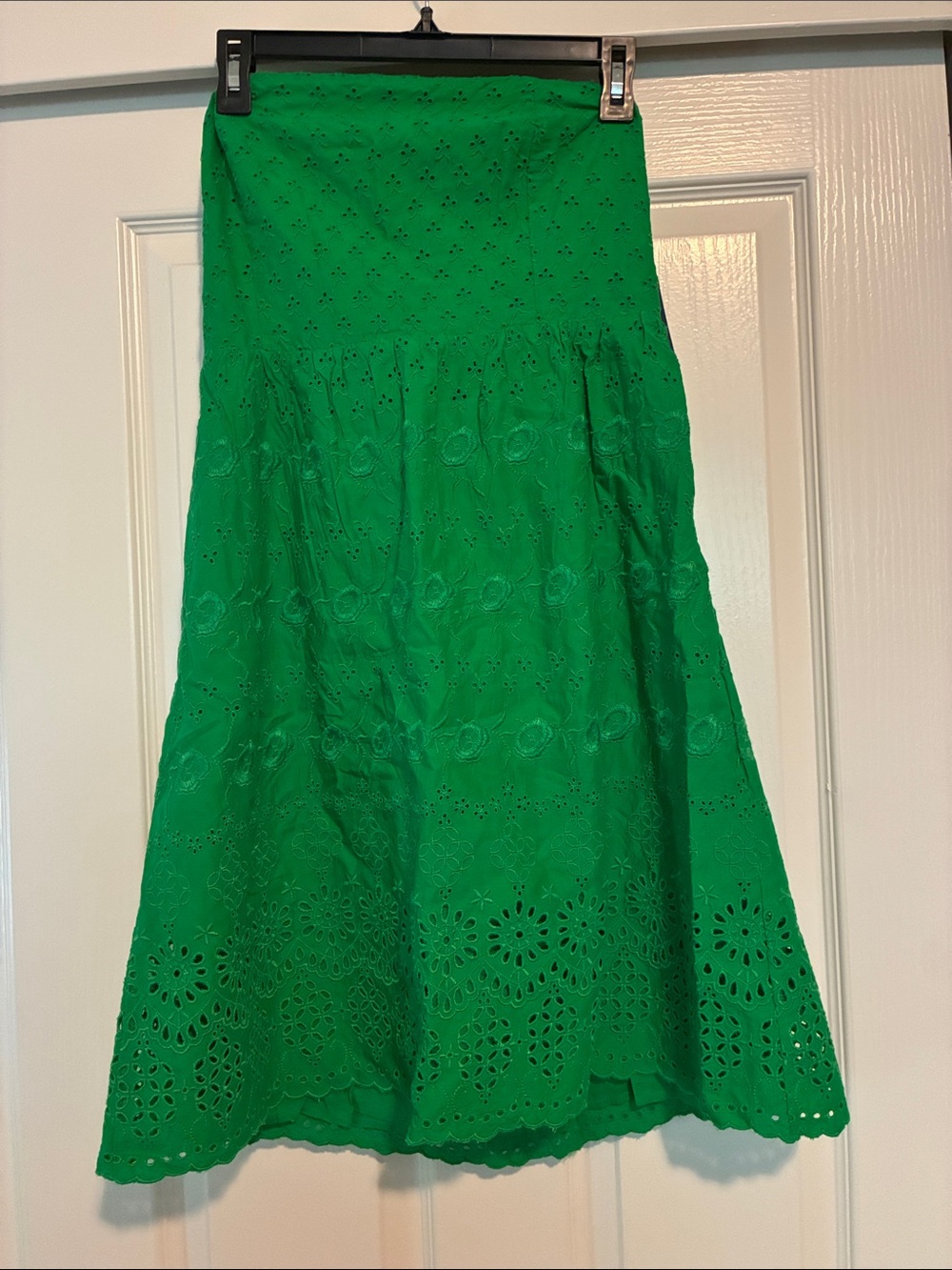 Strapless Green Eyelet Midi Dress